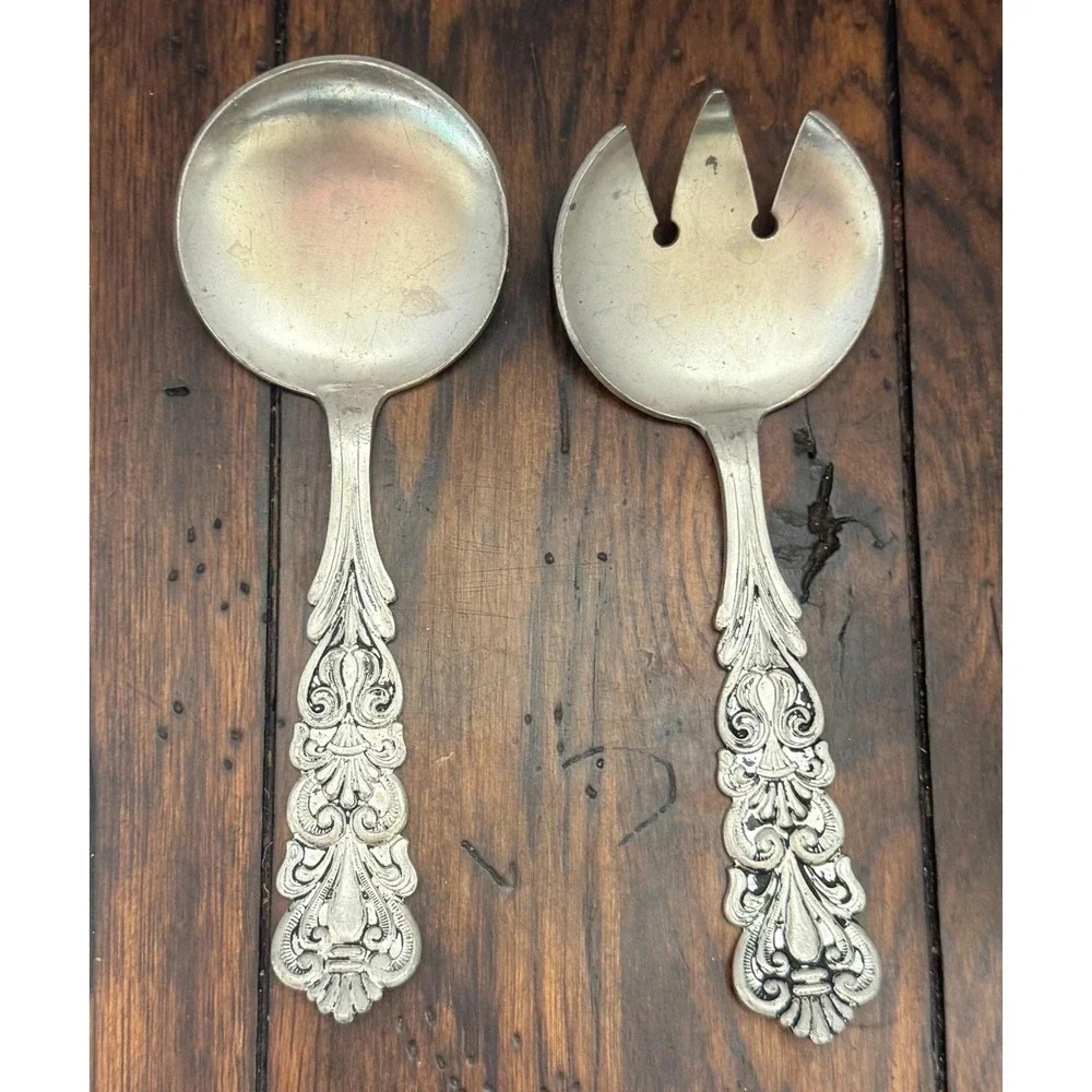Vintage Hagness Norway Pewter Salad Serving Set Pattern 209‎ Scandinavian